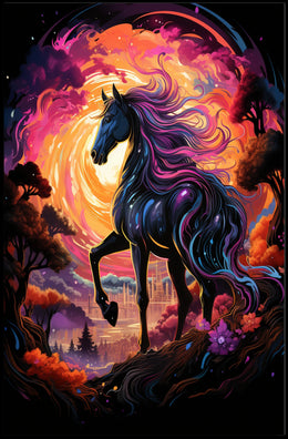 Majestic Fantasy Horse Surreal Sunset Art Poster