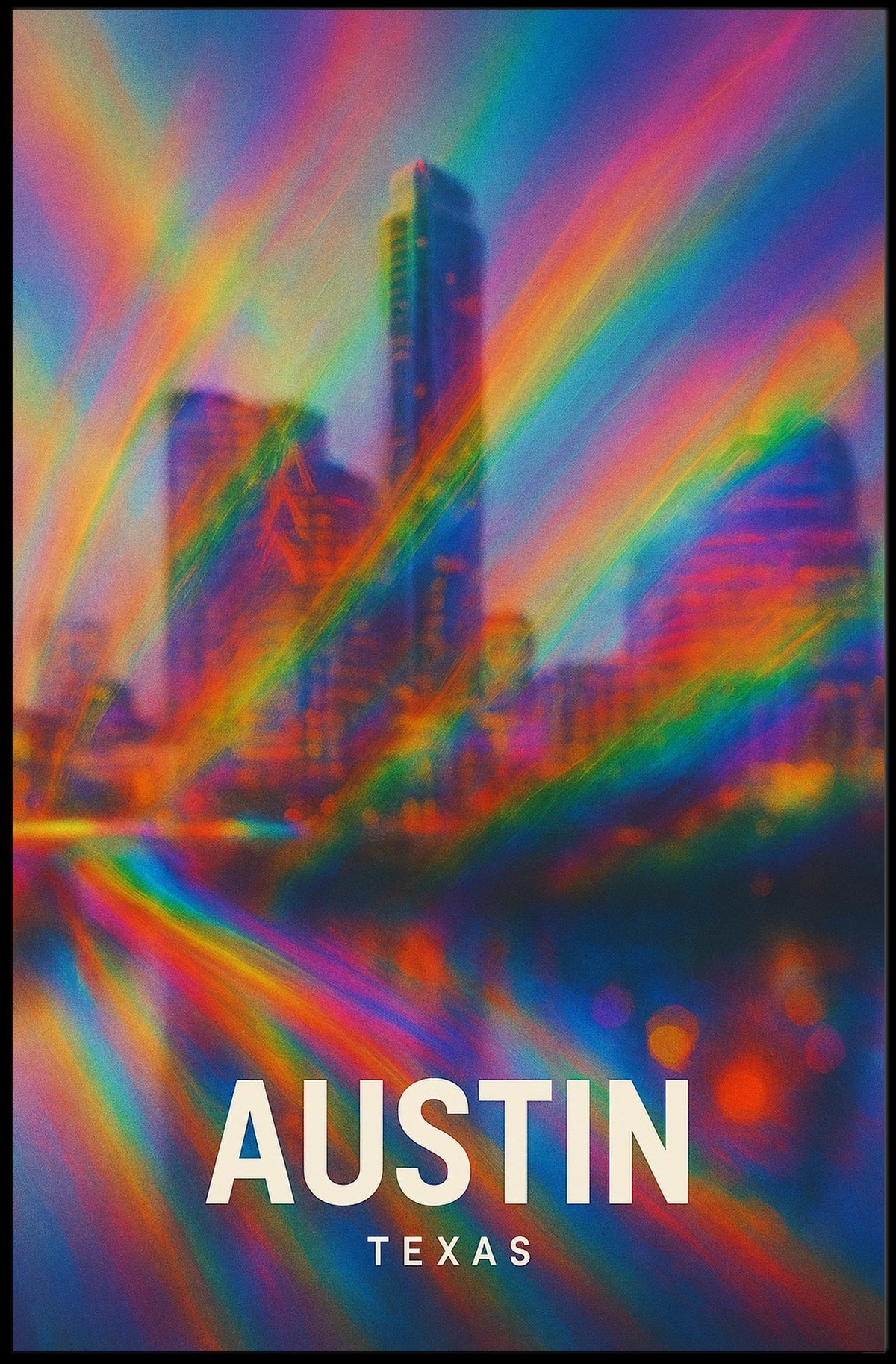 Austin Cityscape Psychedelic Pop Art Urban Poster