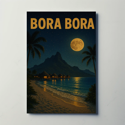 Bora Bora Moonlit Beach Paradise Travel Poster