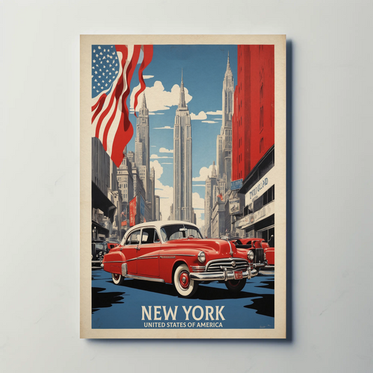 New York American Dream Cars Vintage Travel Poster