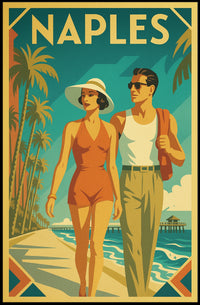 Naples Retro Beach Stroll Poster