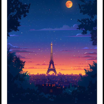 Eiffel Tower Twilight Scene Paris Travel Poster