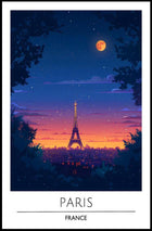 Eiffel Tower Twilight Scene Paris Travel Poster
