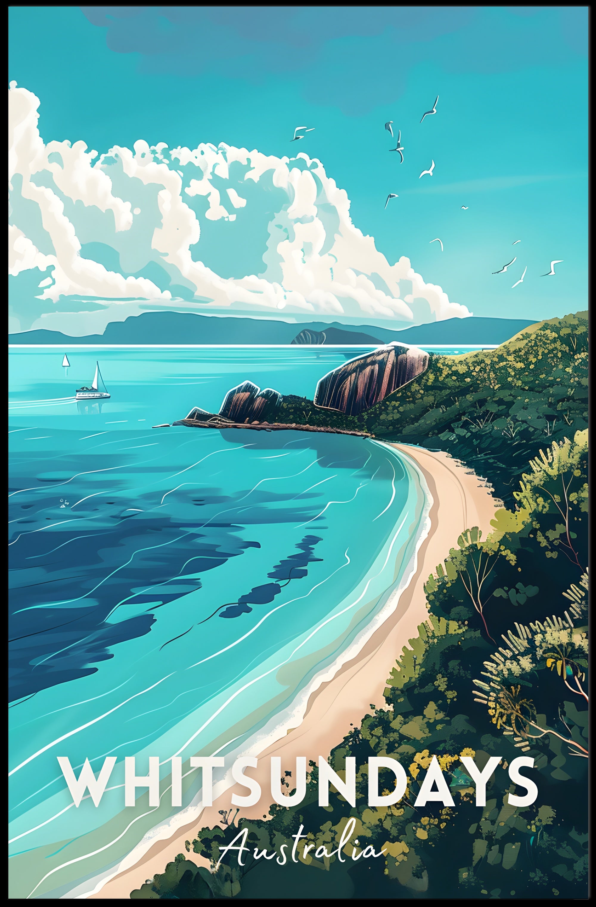 Whitsundays Scenic Illustration Travel Poster