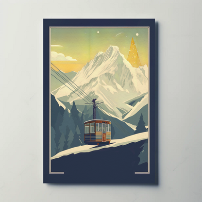 Village Chapel Below Jagged Alps Vintage Travel Poster