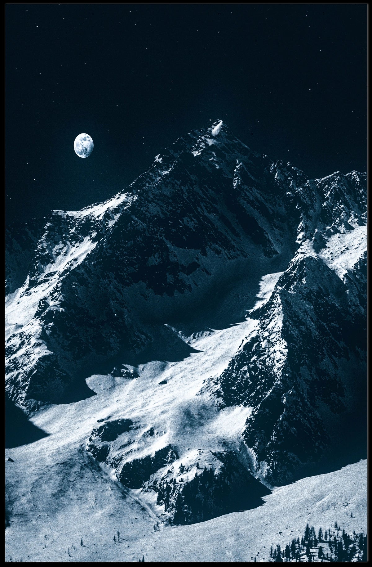 Majestic Moonlit Mountain Range Nighttime Poster