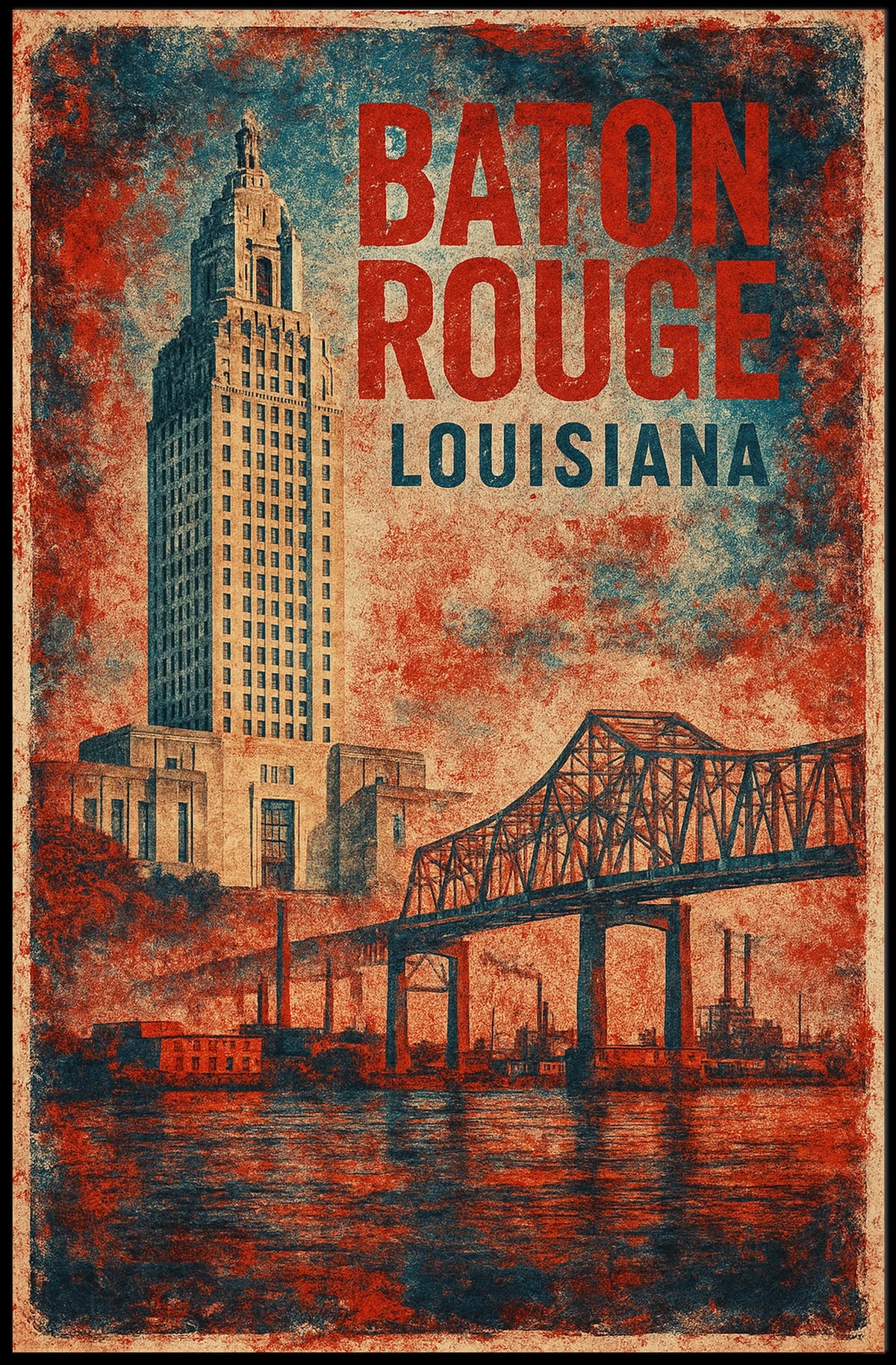 Baton Rouge Skyline Minimalist Wanderlust Poster