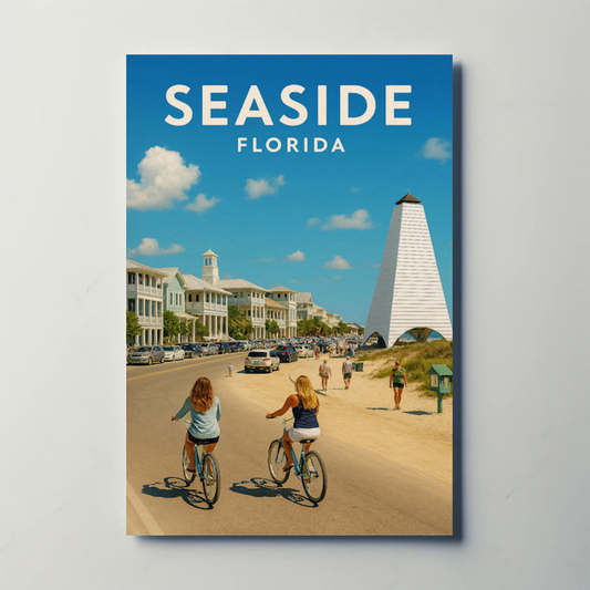 Seaside Florida Beach Tower Bicycles Coast Poster Poster