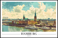 Scenic Hamburg Harbour Vibrant Illustration Urban or Cityscape Poster
