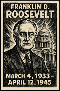 Franklin D. Roosevelt 32nd President of the United States B & W Comic Sketch Poster