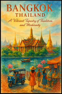 Bangkok Temple Adventure: Vibrant Travel Art Poster