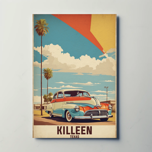 Killeen Texas Classic Car Palm Drive Vintage Travel Poster