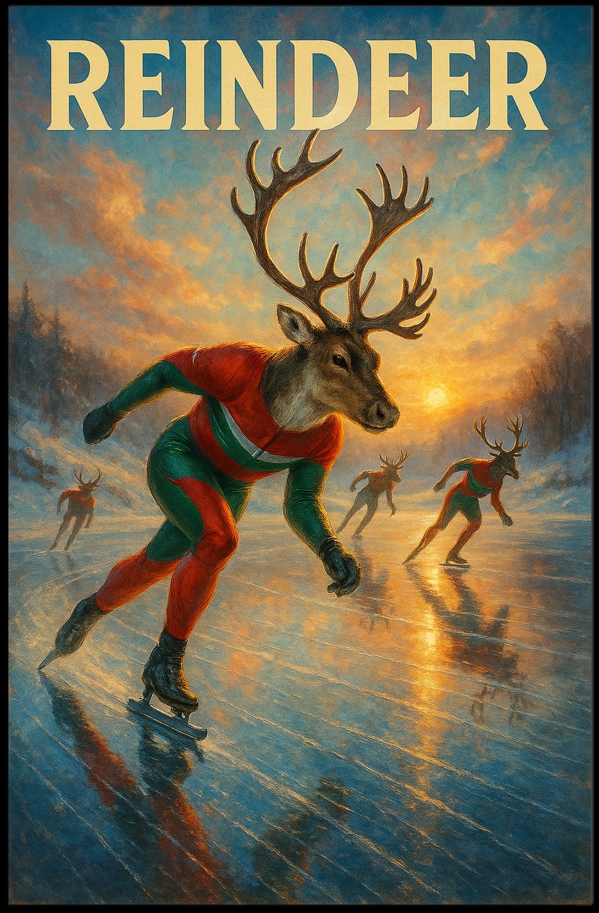Reindeer Ice Skating Extravaganza Fantasy or Mythology Poster