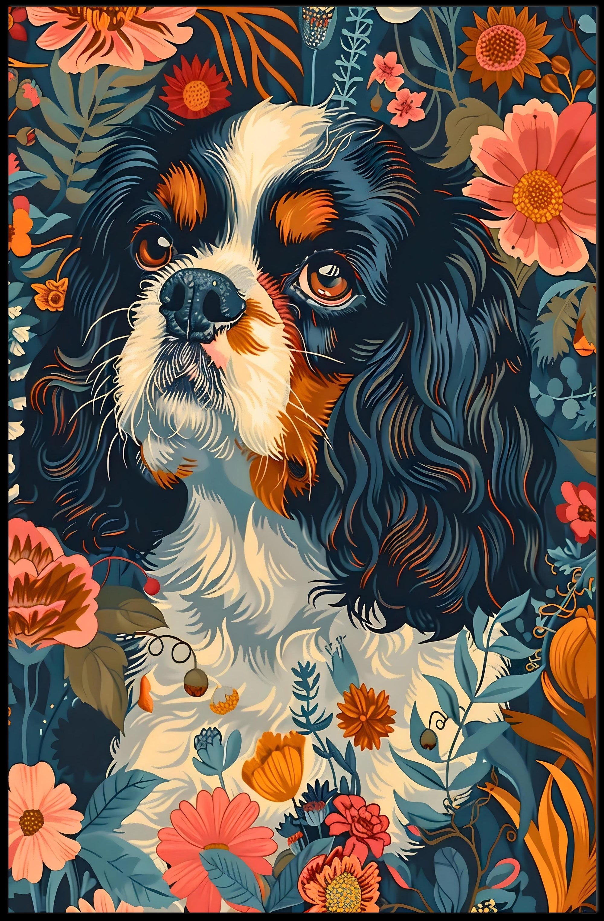 Floral Canine Portrait Wall Art Print