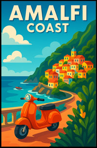 Amalfi Coast Adventure Poster Wall Art Coastal Decor 18x24