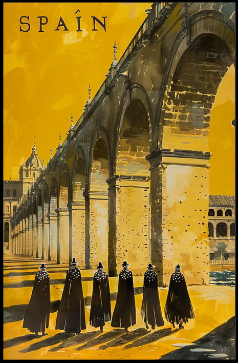 Spanish Stone Arch Vintage Scene in Cultural or Heritage Poster