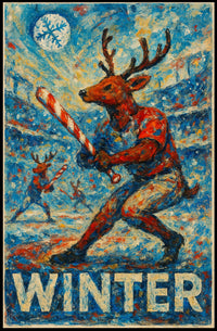 Whimsical Reindeer Baseball Candy Cane Winter Poster