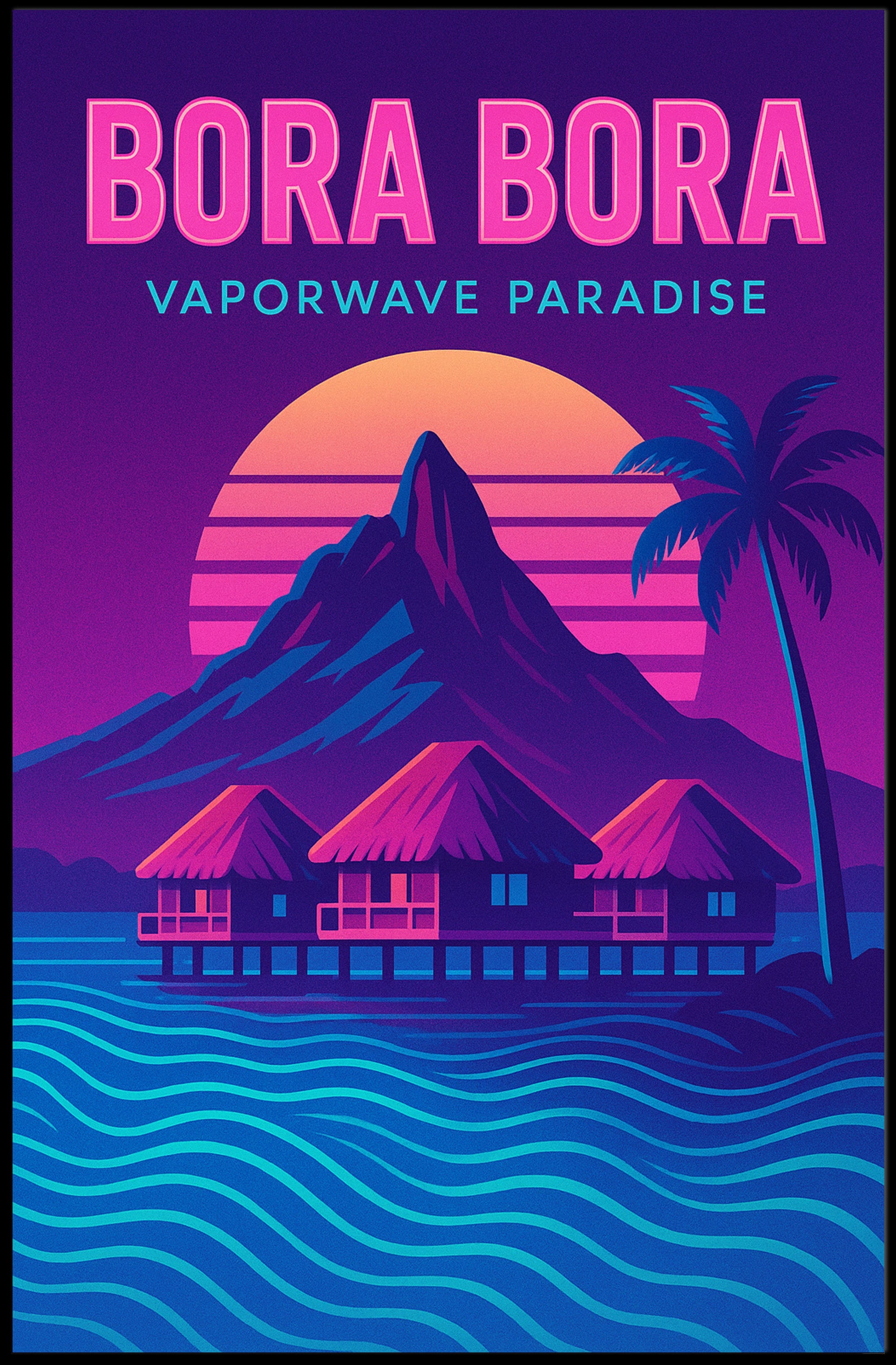 Bora Bora Vaporwave Paradise Travel Poster PosterGoat