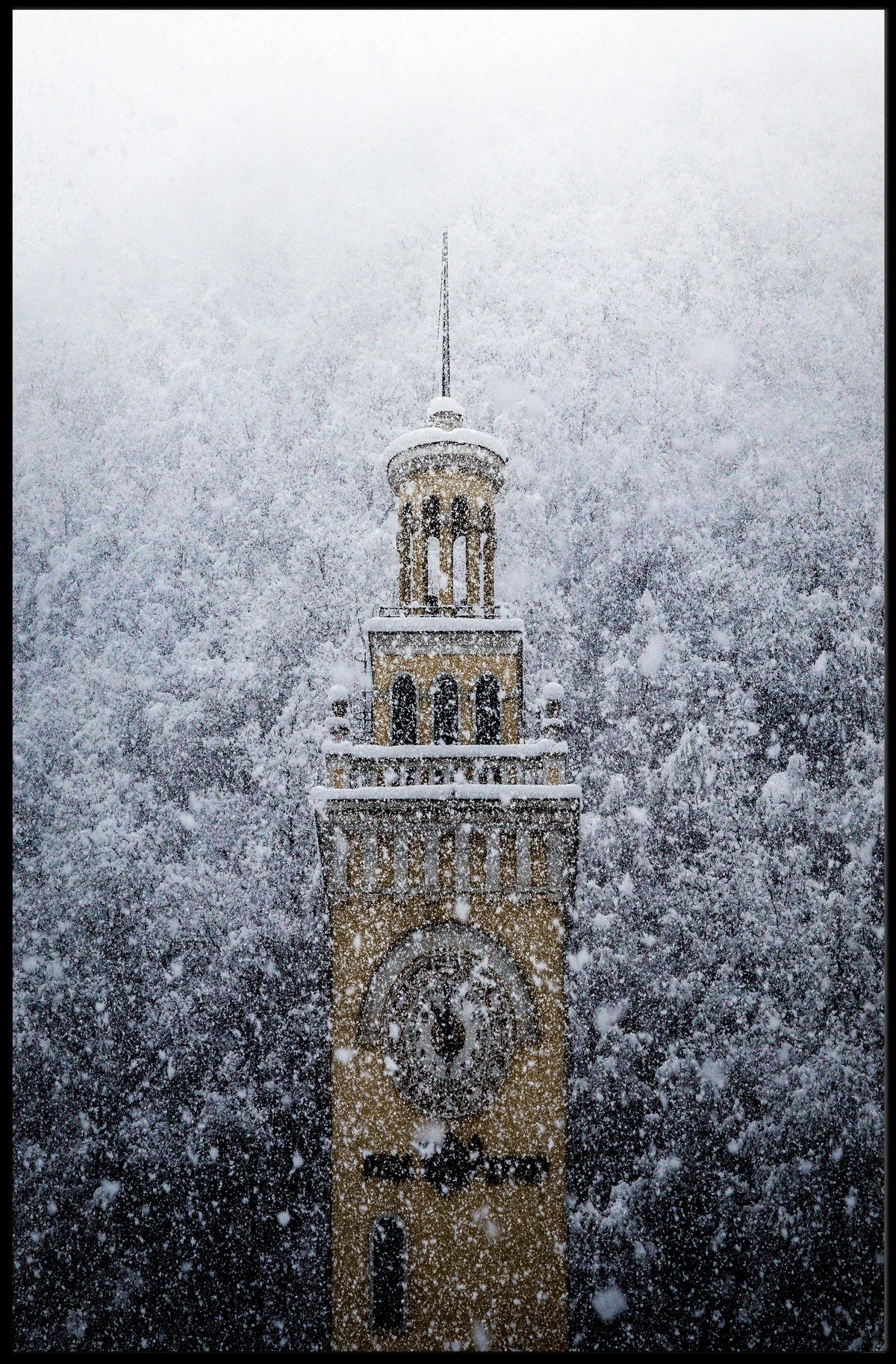 Snow-Covered Clock Tower Poster