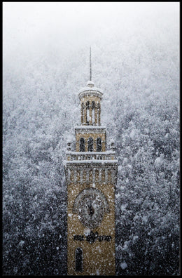 Snow-Covered Clock Tower Poster