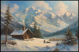 Winter Cabin Retreat: Serene Landscape Art Print