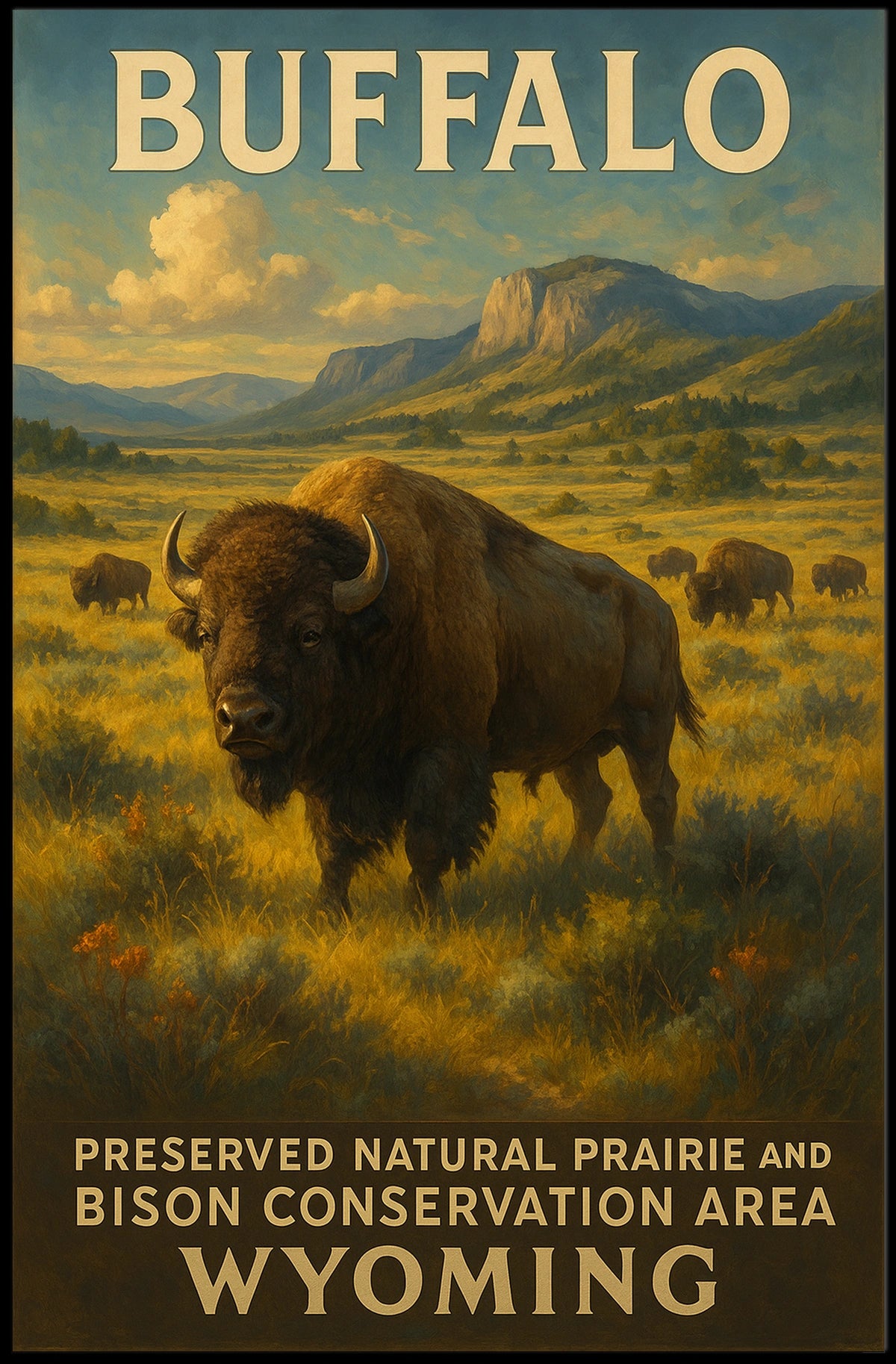 Buffalo Conservation Wyoming Scenic Wildlife Poster