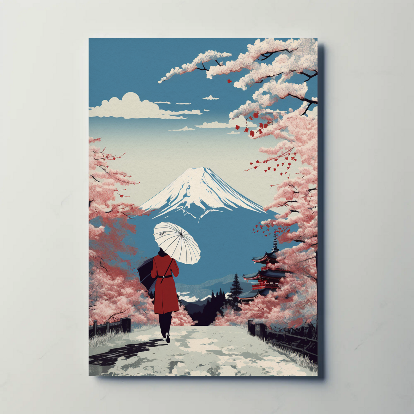 Japan Mount Fuji Cherry Blossoms Vintage Travel Poster