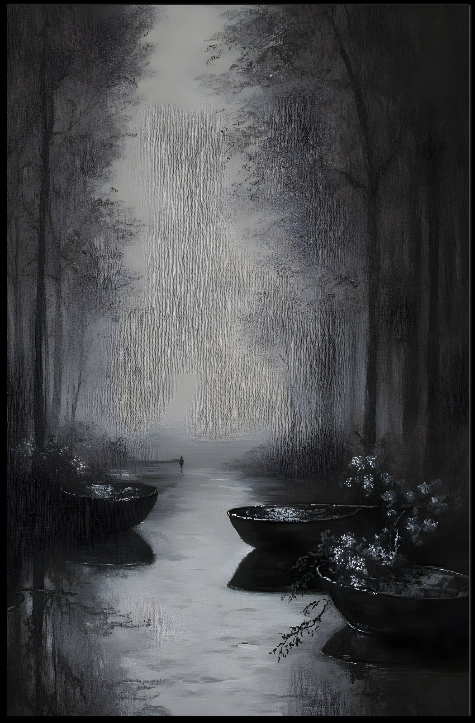Serene Misty River Scene Artistic Poster PosterGoat