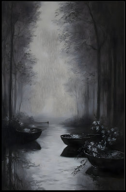 Serene Misty River Scene Artistic Poster PosterGoat