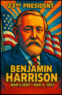 Benjamin Harrison 23rd President of the United States Colorful Comic Book Style Poster