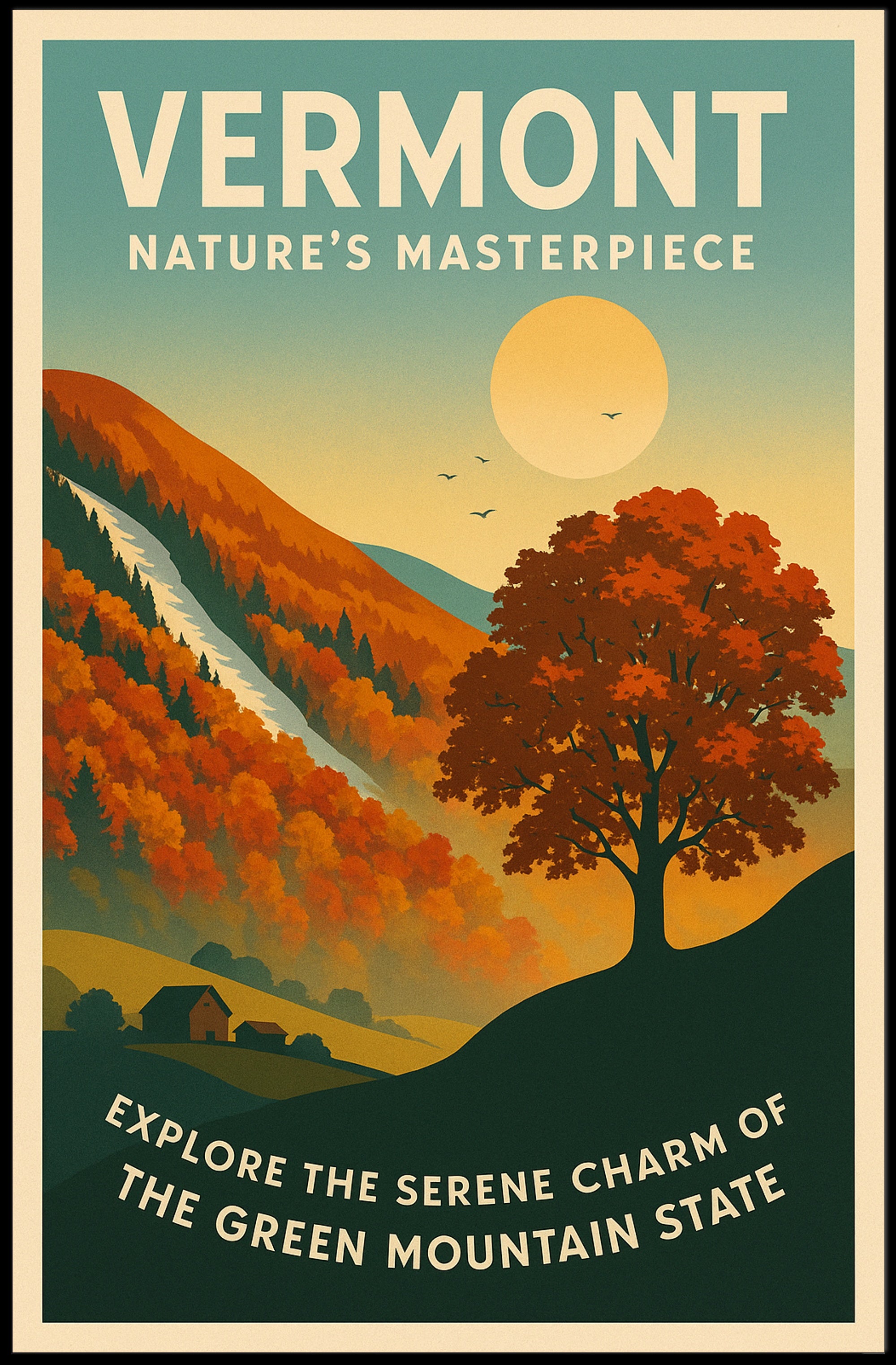 Vermont Autumn Landscape Poster Vintage Art Print