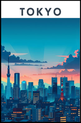 Tokyo Skyline at Sunset Travel Poster