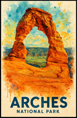 Arches National Park Watercolor Adventure Poster Art