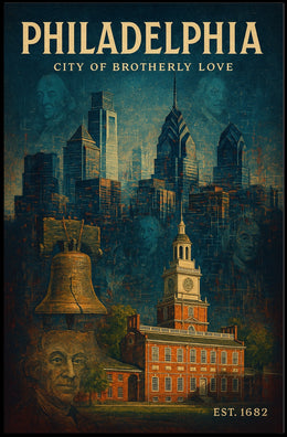 Philadelphia Vintage Poster: Liberty Bell & Independence Hall