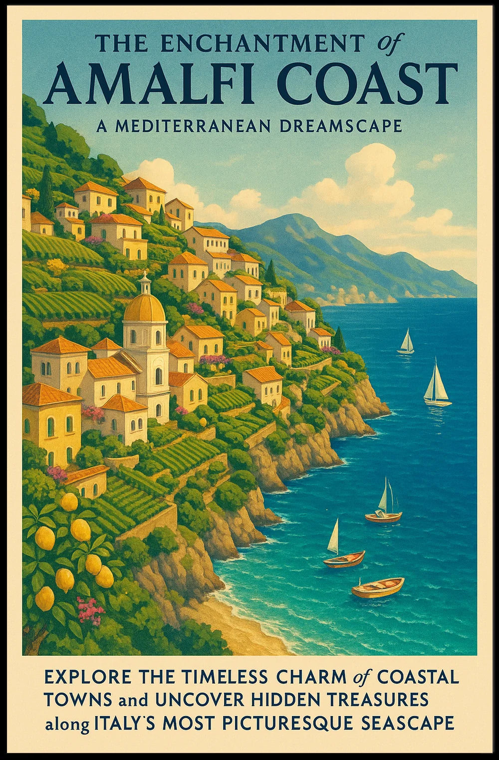 Amalfi Coast Travel Dreamscape Vintage Art Poster