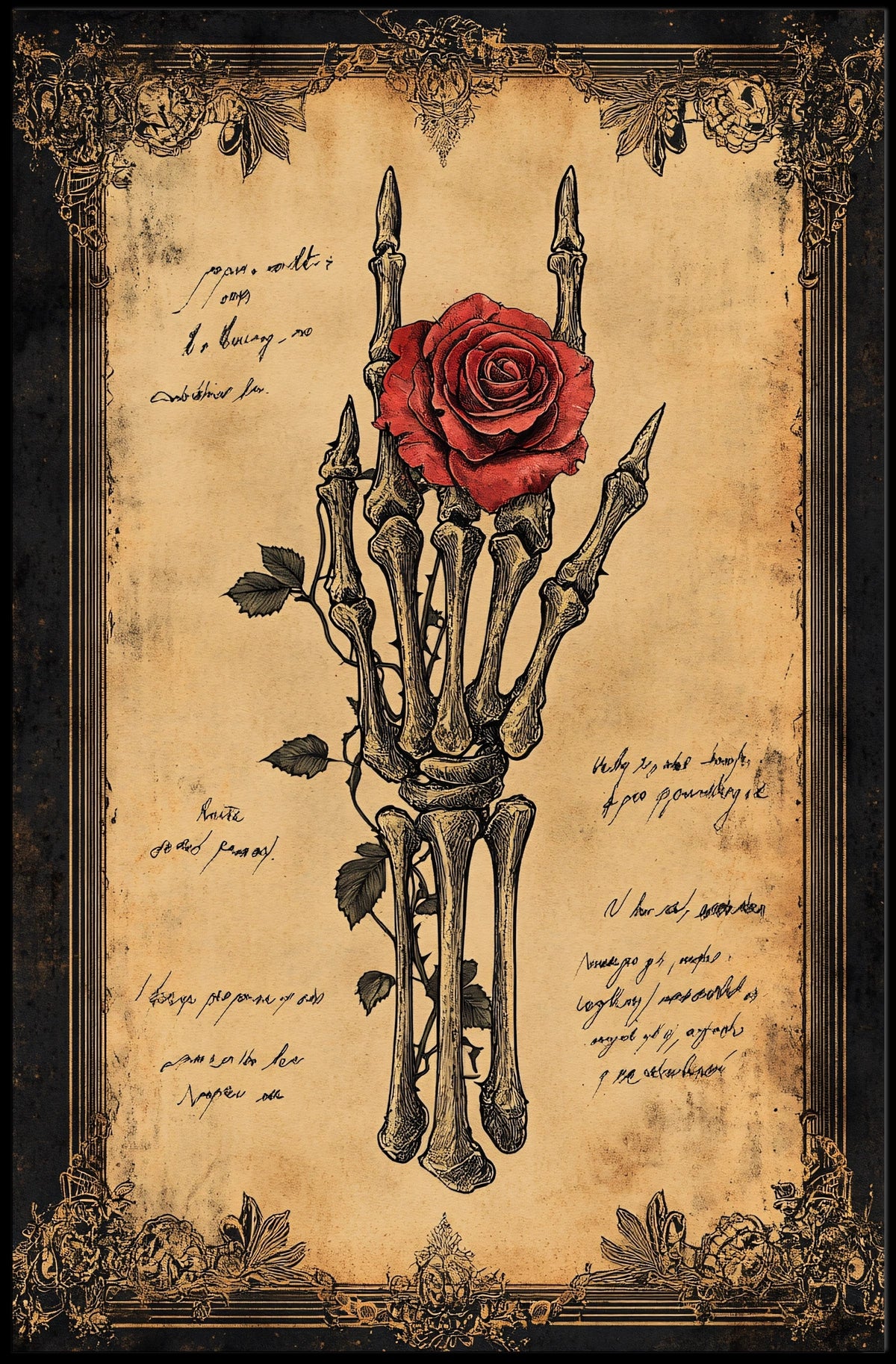Gothic Rose and Skeleton Hand Artistic or Pop Culture Poster