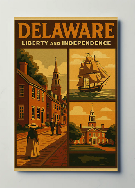 Delaware Liberty Historic Street Ship Travel Poster