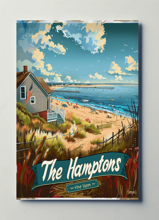 The Hamptons Pier Beach House Ocean Travel Poster