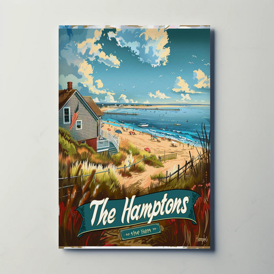 The Hamptons Pier Beach House Ocean Travel Poster