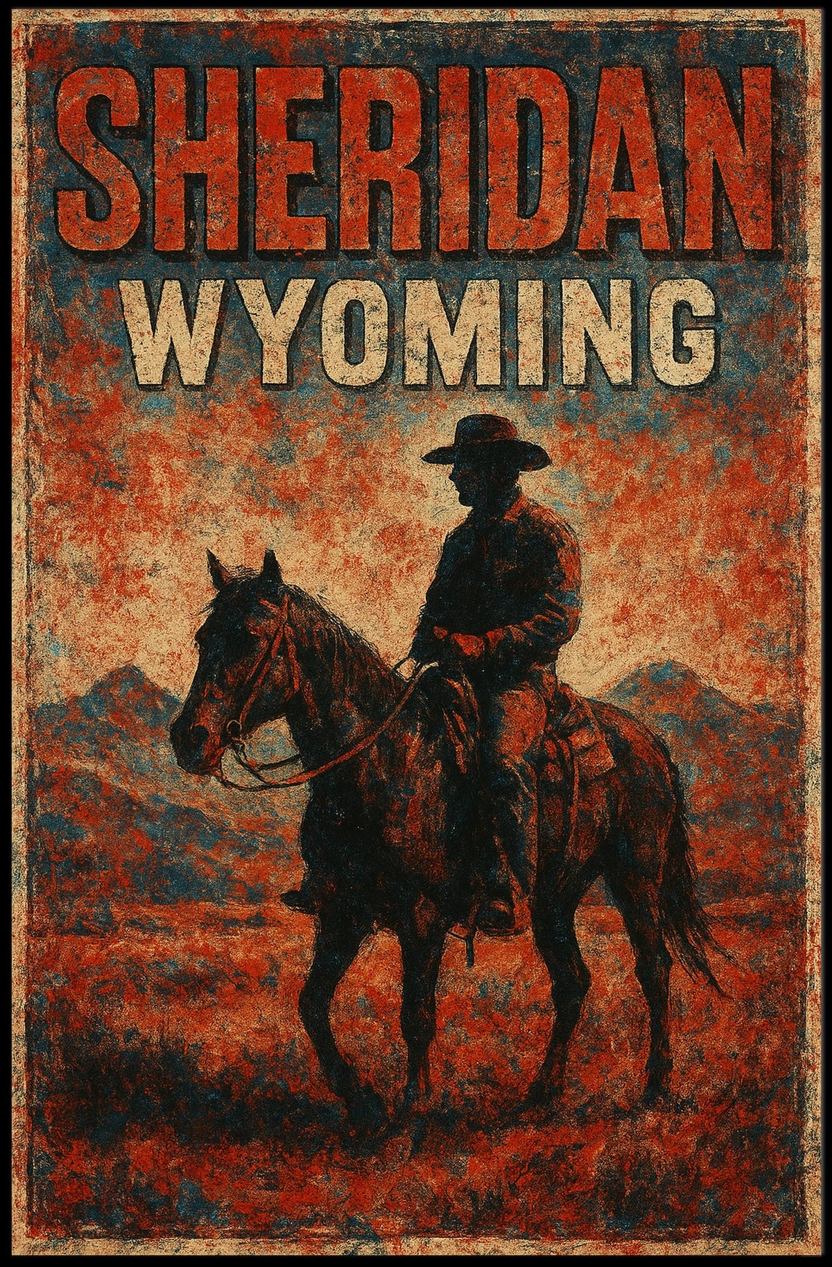 Sheridan Wyoming Cowboy Ride Vintage Travel Poster
