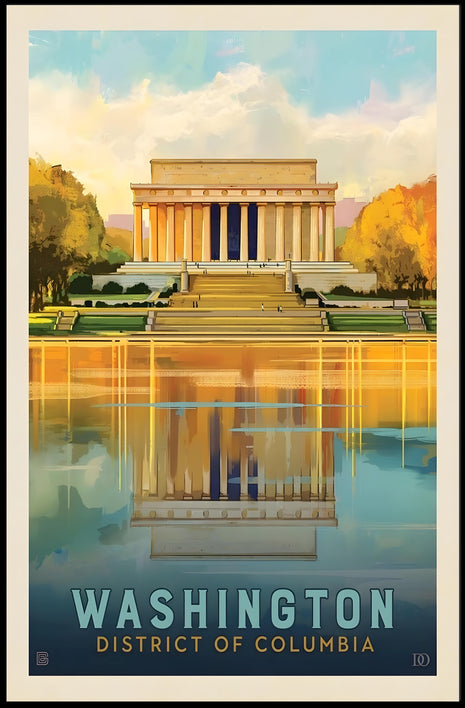 Lincoln Memorial Travel Poster: Vibrant Landmark Reflection Art