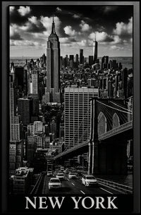 New York City Skyline Nighttime Poster Vintage Wall Art