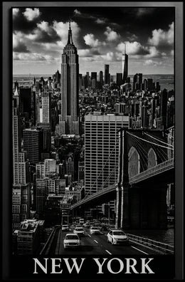 New York City Skyline Nighttime Poster Vintage Wall Art