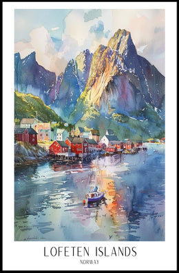 Lofoten Islands Watercolor Travel Poster PosterGoat