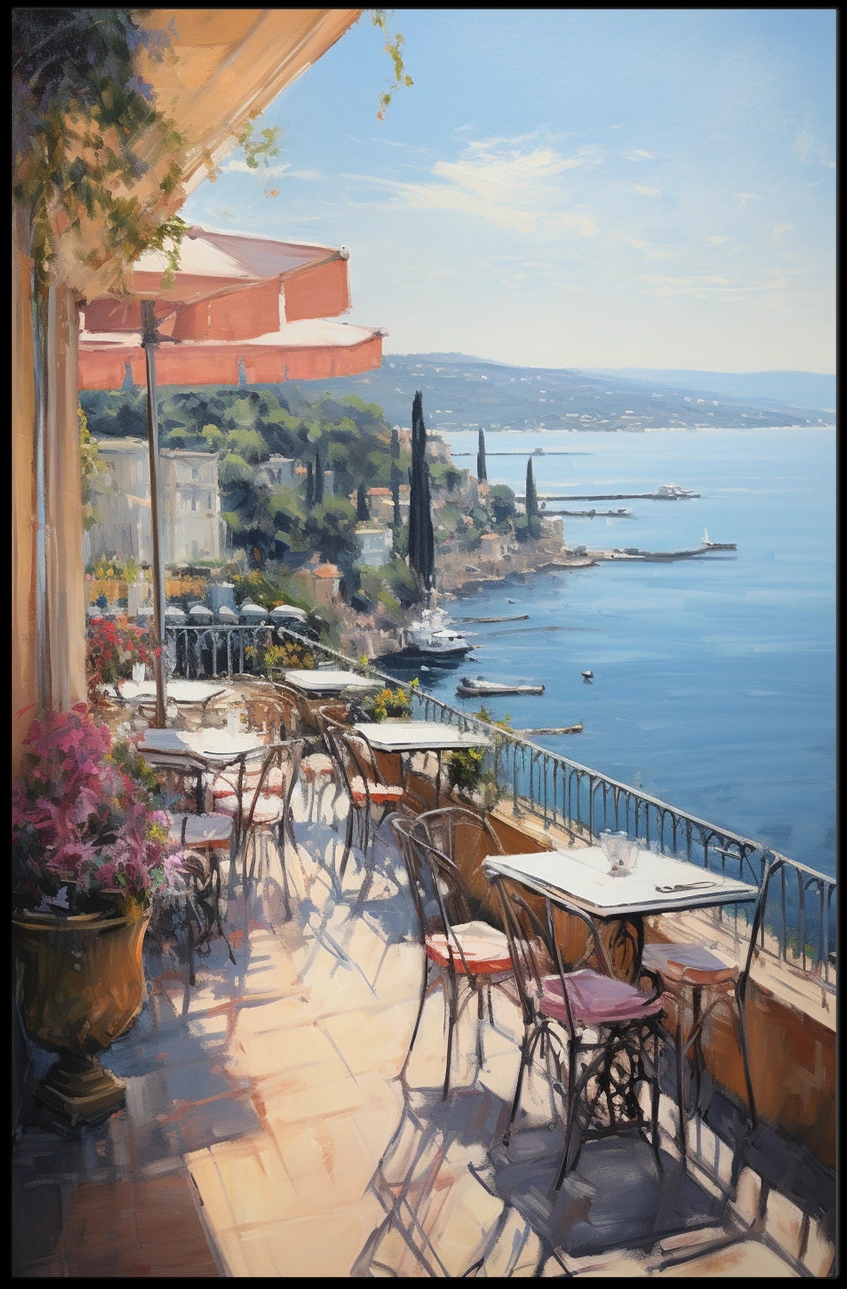 Mediterranean Seaside Terrace Travel Poster