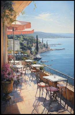 Mediterranean Seaside Terrace Travel Poster