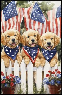 Vibrant Trio Of Golden Retriever Puppies Artwork Poster