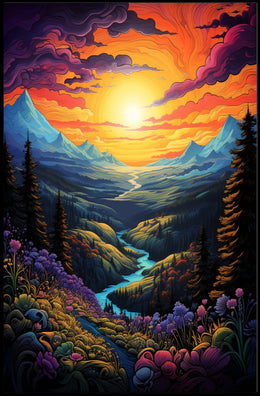 Vibrant Fantasy Landscape Sunrise Sunset National Park Poster