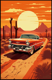 Classic Car in the Desert Sunset Poster