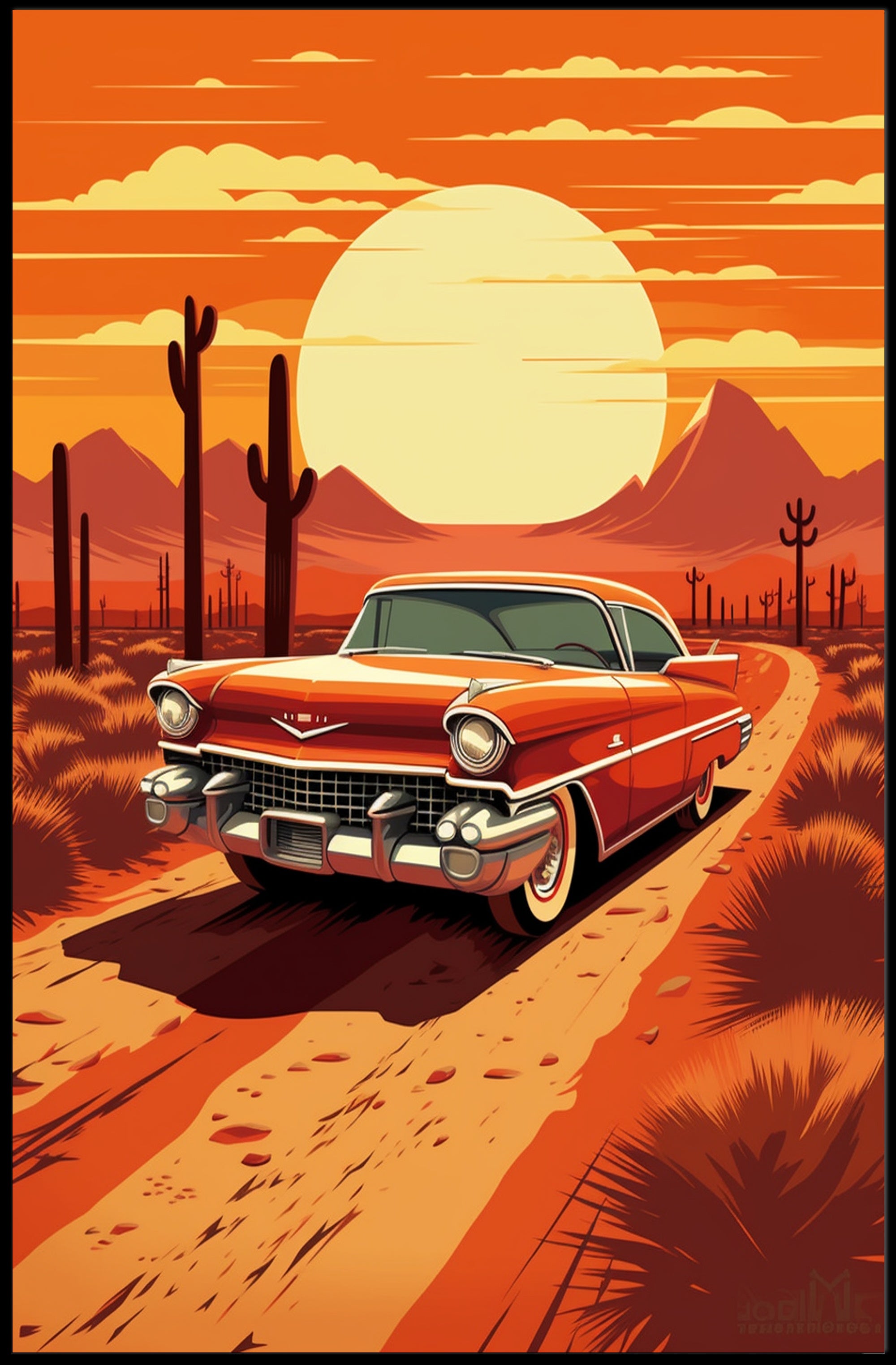 Classic Car in the Desert Sunset Poster